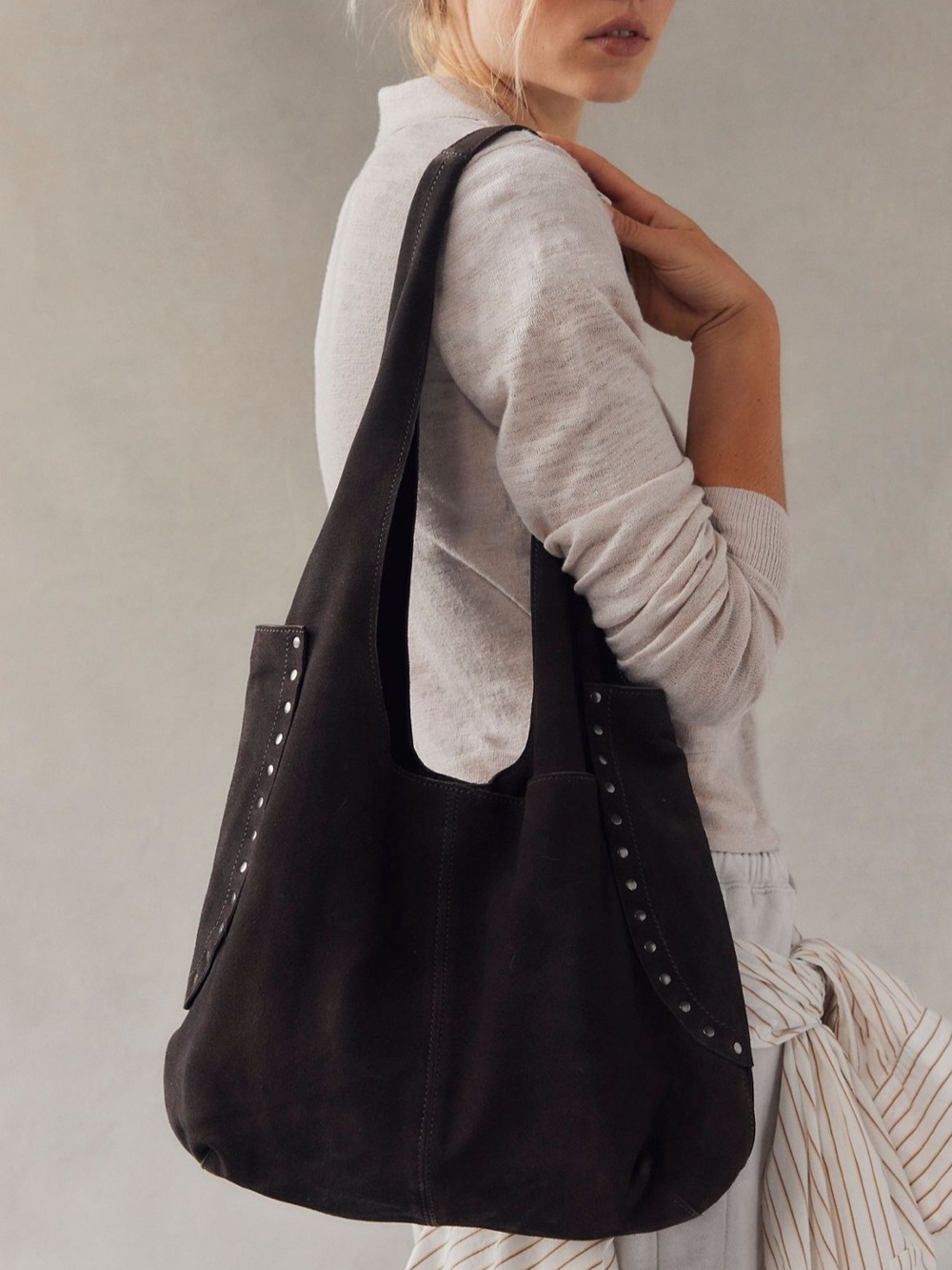 NWT Free People Rori Suede Tote Hobo Shoulder Bag in Espresso - Picture 5 of 16